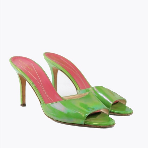 kate spade Shoes - Kate Spade lime green iridescent holographic opalescent slides heels size 8 EUC